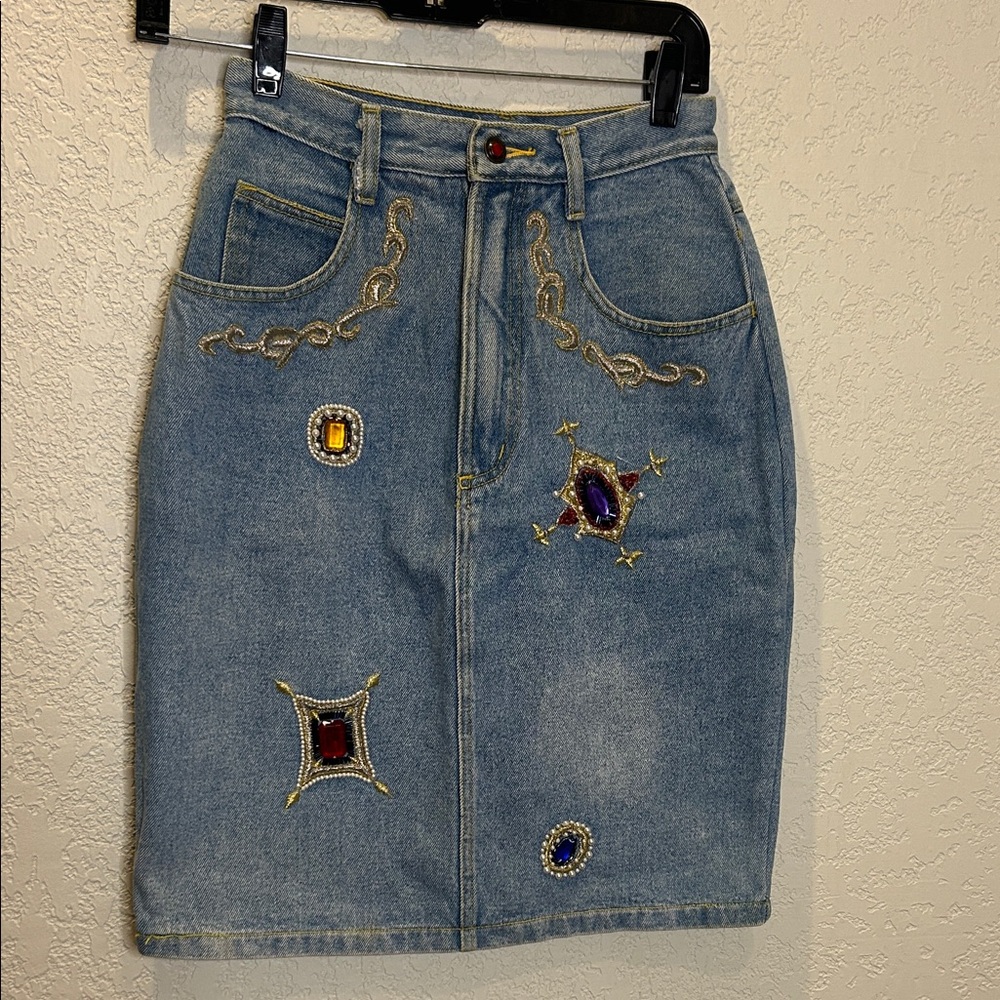 Vintage Embellished Denim Skirt